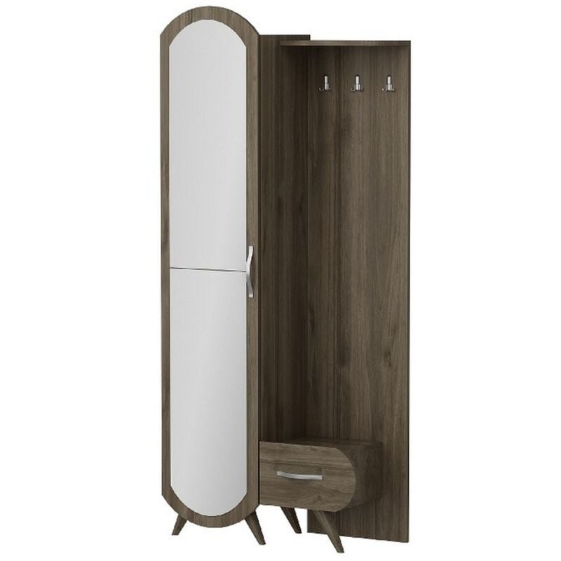 Epikasa - Meuble d'Entrée Flora, Panneau Aggloméré Mélaminé, Plastique, Noyer, 80x35x180 cm