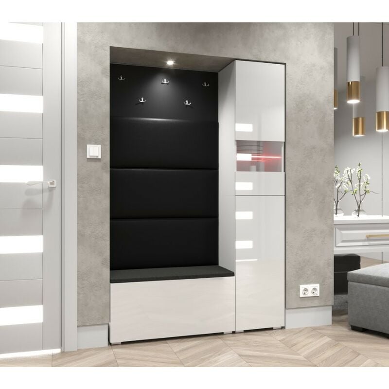 Viva - Meuble d'entrée GF84, 120 x 35 x 182 cm, blanc brillant