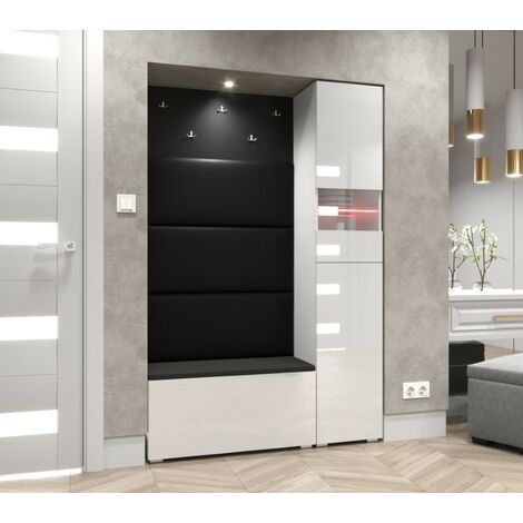 Meuble d'entrée GF84, 120 x 35 x 182 cm, blanc brillant