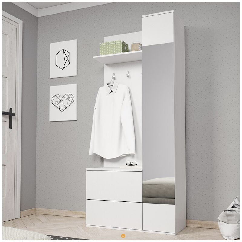 Azura Home Design - Meuble d'entrée green en plusieurs couleurs 90 x 195 x 34 cm - Blanc