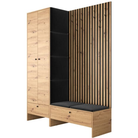 Meuble d'entrée Hartford 320, Chêne Artisan + Manila 18, 206x145x44cm, Tapisserie, Stratifié, À poser