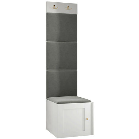 Meuble d'entrée Hartford 378, Blanc, 186x42x46cm, Stratifié, Tissu, MDF, Murale, À poser