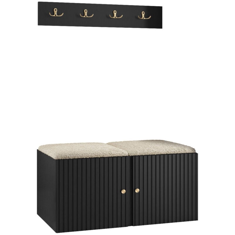 Mobilier1 - Meuble d'entrée Hartford 384, Noir, 0x0x0cm, mdf, Stratifié, Tapisserie, à suspendre, à poser