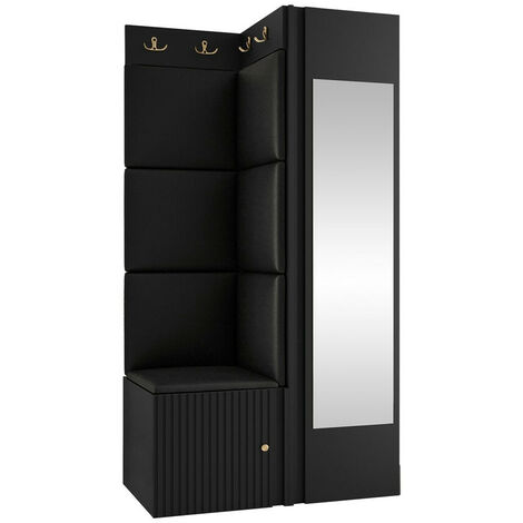 Meuble d'entrée Hartford 391, Faux cuir Soft 011, 186x82x46cm, Disponible, MDF, Stratifié, Faux cuir, Murale, À poser