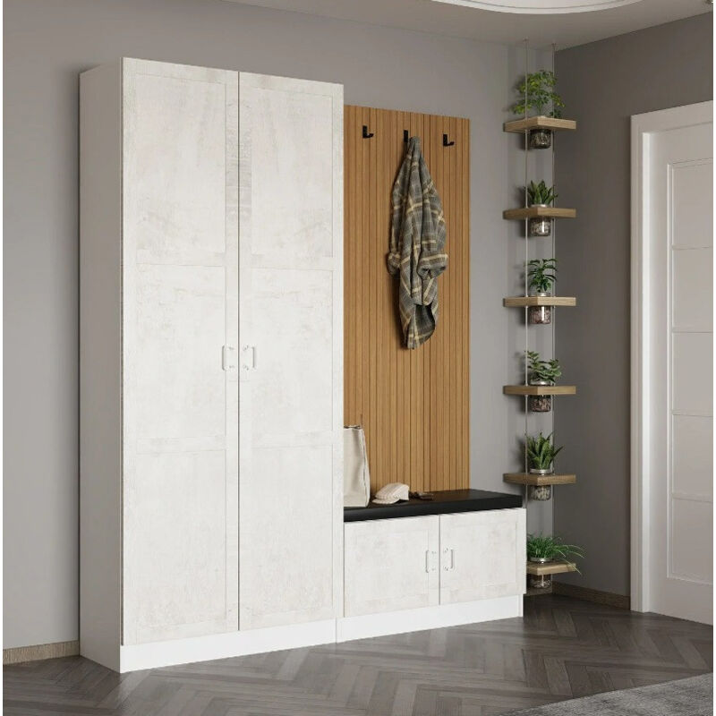 Meuble d'entrée KALE 180 cm crème et bois