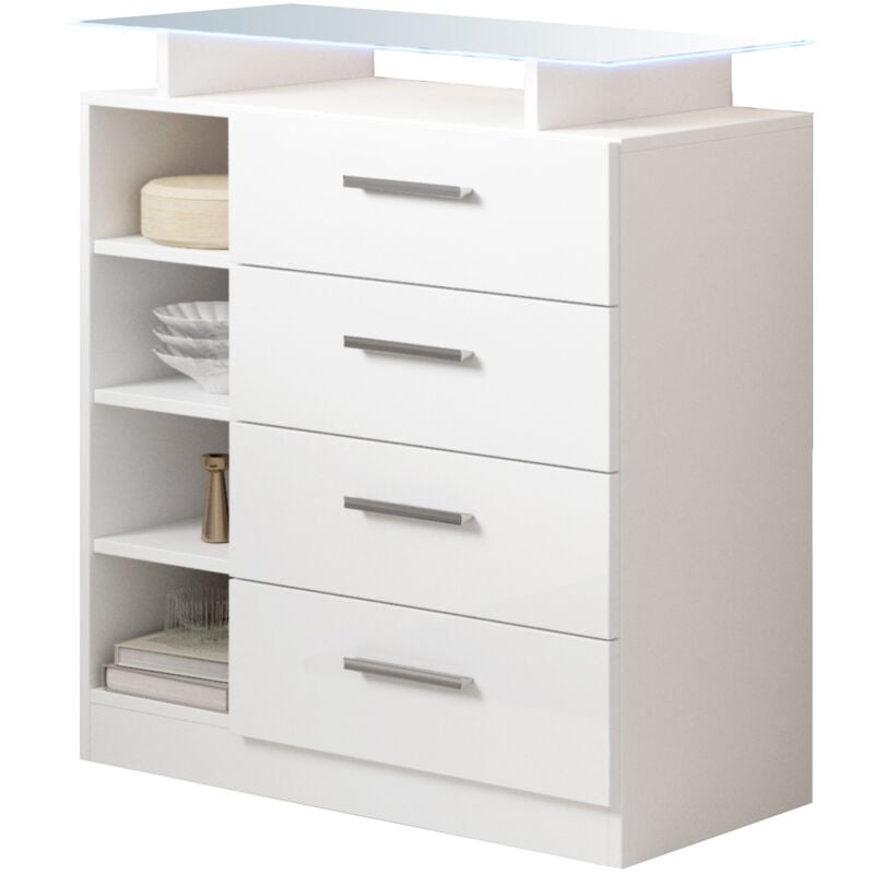 Design Ameublement - Meuble d'entrée Meuble à avec led 4 tiroirs 80x87x35cm Modèle Paola 4C Blanc
