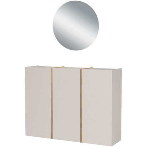 Meuble d'entrée + miroir rond 60 cm taupe et naturel - LYKO