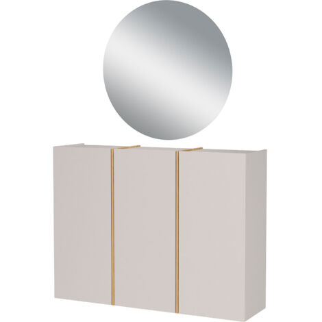 Meuble d'entrée + miroir rond 80 cm taupe et naturel - LYKO