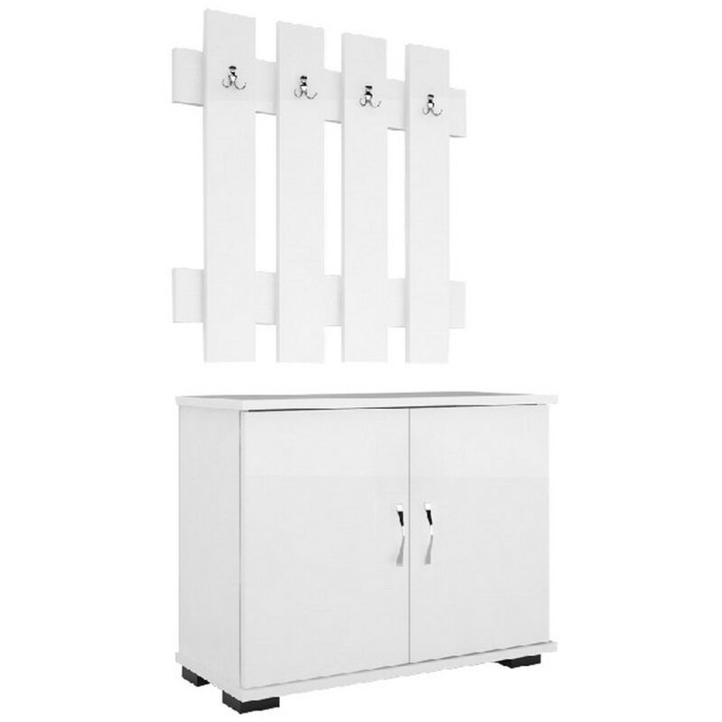 Epikasa - Meuble d'Entrée Morena, Panneau Aggloméré Mélaminé, Métal, Plastique, Blanc, 72x35x129 cm