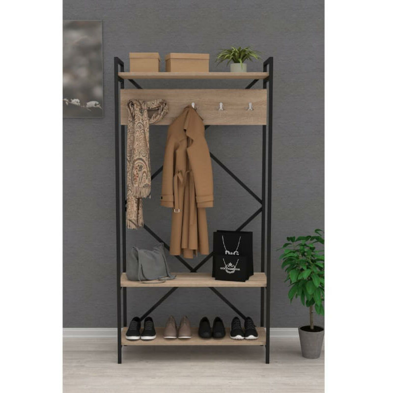 Webmarketpoint - Meuble d'entrée Navis en chêne sonoma avec portemanteau et portemanteau