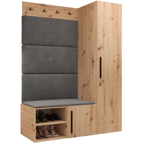 Meuble d'entrée Nitos II, Chêne Artisan, 191x124x50cm, Stratifié, Tissu, Murale, À poser