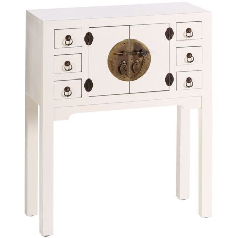 IXIA Meuble d'Entrée ORIENTE Blanc Bois Fer DMF 63 x 26 x 80 cm