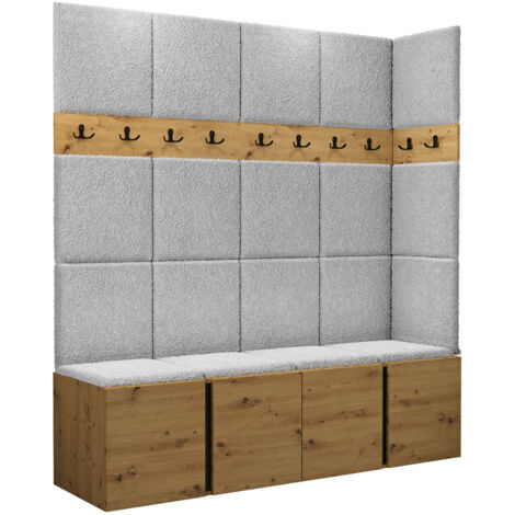 Meuble d'entrée Pinis II, Chêne Artisan, 186x168x46cm, Tissu, Stratifié, À poser, Murale