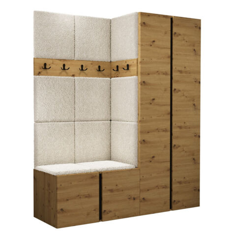 Meuble d'entrée Pinis III, Chêne Artisan, 186x158x46cm, Stratifié, Tissu, À poser, Murale