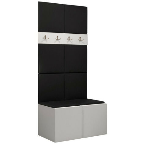Meuble d'entrée Pinis IV, Blanc, 186x84x46cm, Stratifié, Faux cuir, À poser, Murale