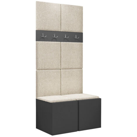 Meuble d'entrée Pinis IV, Graphite, 186x84x46cm, Tissu, Stratifié, À poser, Murale