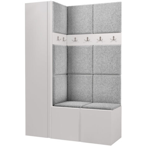 Meuble d'entrée Pinis IX, Blanc, 186x124x46cm, Stratifié, Tissu, À poser, Murale