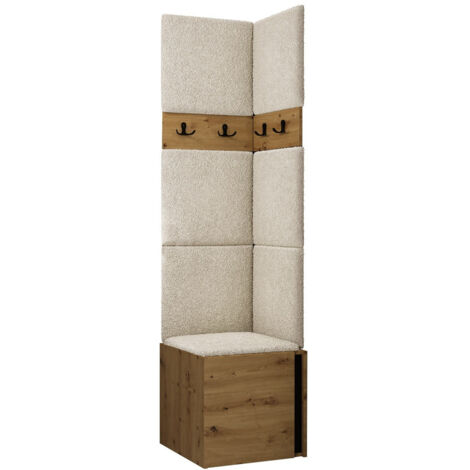Meuble d'entrée Pinis XXI, Chêne Artisan + Noir, 186x42x46cm, Stratifié, Tissu, À poser, Murale