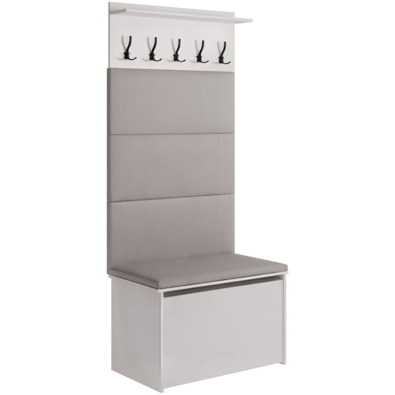 Meuble d'entrée - porte-manteau Cyndi avec coffre et siège - Gris