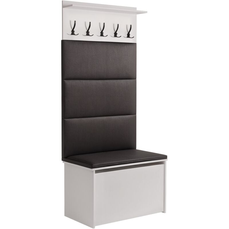 Meuble d'entrée - porte-manteau Cyndi avec coffre et siège - Noir