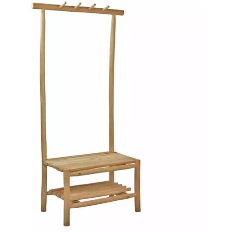 Meuble d’entrée rustique / portemanteau en bois de teck clair – NIO