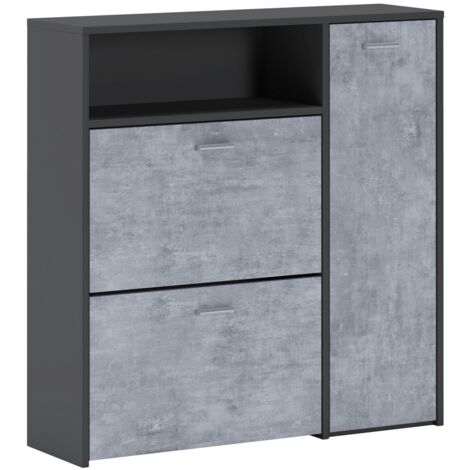 Meuble d'Entrée Sculpteur, 4/5 Paires, 3 Étagères, 26.60x91.50x94.00h cm Gris Anthracite