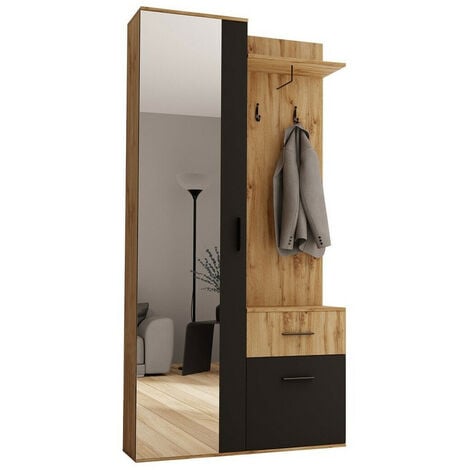 MOBILIER1 Meuble d'entrée Stanton 141 , 195x97x28cm, Miroir, Stratifié, À poser