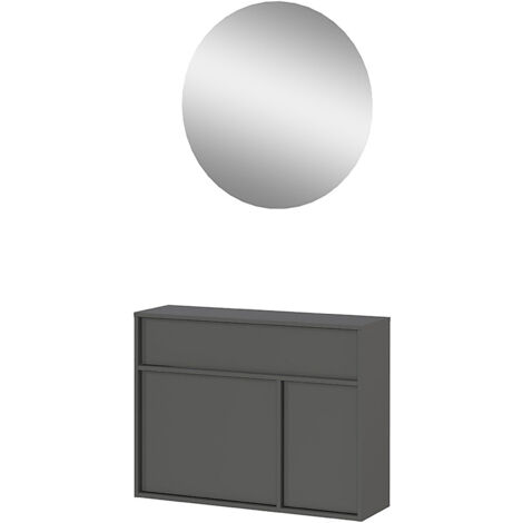Meuble d'entrée suspendu 83x25x63 cm gris foncé + miroir rond - AMEKA