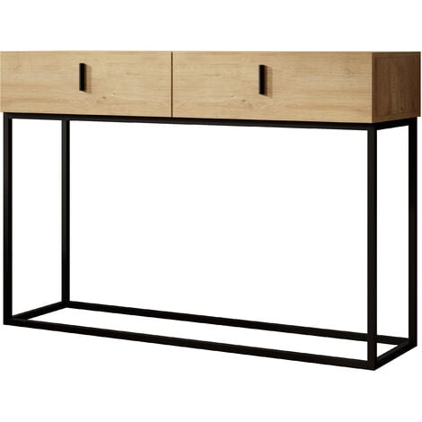 DESIGN AMEUBLEMENT Meuble d'entrée Table Console Table d'entrée Design Industriel Structure Acier Noir Mat 120x83,6x36,8cm Couleur Safir 2 Tiroirs Modèle Aron