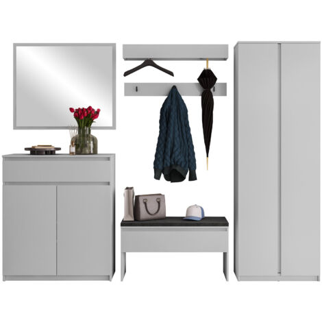 Meuble d'entrée Tescire 107, Gris, 0x0x0cm, Miroir, Stratifié, À suspendre, À poser