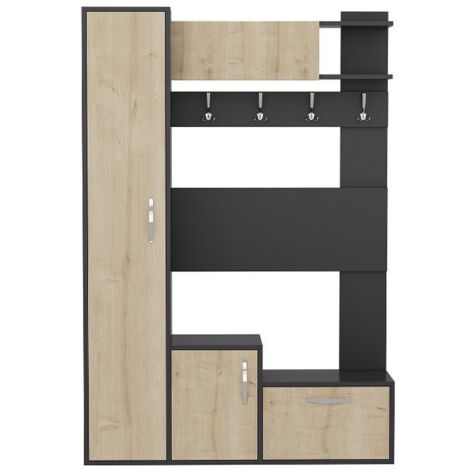 Meuble d'Entrée Ursula, Panneau Aggloméré Mélaminé, Chêne, Anthracite, 125x35x184 cm