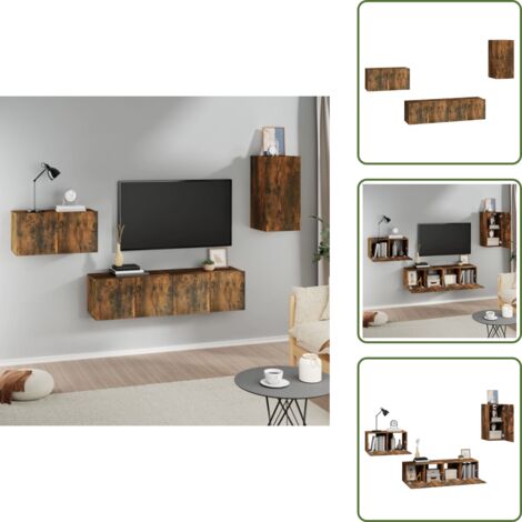 Meuble d'entrée - vidaXL Ensemble de meubles TV 4 pcs Chêne fumé Bois d'ingénierie - Meuble de salon
