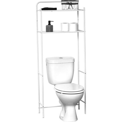 Meuble dessus de Toilettes WC avec 2 Tablettes en Métal Blanc H 151.5 cm - TENDANCE