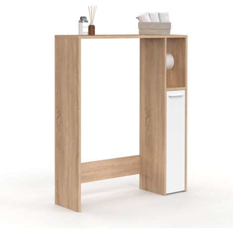 IDMARKET Meuble dessus WC WALLIS avec placard façon hêtre et blanc