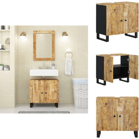 Meuble d'évier 62x33x58 cm bois de manguier et d'ingénierie - Meubles De Salle De Bain - Meuble Vasque - Meuble Sous Lavabo - Commode Salle De Bain - Rangement Salle De Bain