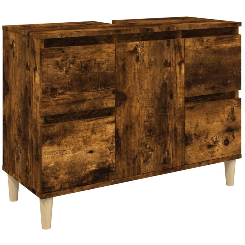 Helloshop26 - Meuble d'évier armoire de lavabo 80 x 33 x 60 cm bois d'ingénierie chêne fumé