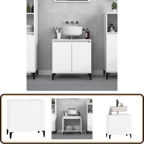 Meuble d'évier blanc 58x33x60 cm bois d'ingénierie - Meubles De Salle De Bain - Meuble Vasque - Meuble Lavabo - Armoire De Salle De Bain - Rangement Salle De Bain