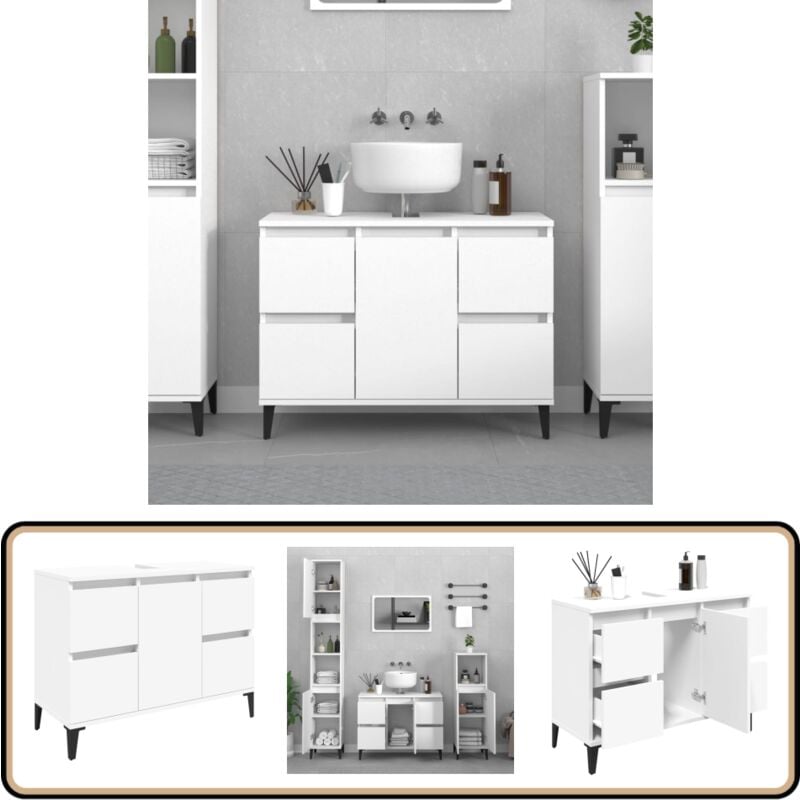 Vidaxl - Meuble d'évier blanc 80x33x60 cm bois d'ingénierie - Armoire De Salle De Bain - Meuble Vasque - Meuble Sous Évier - Rangement Salle De Bain