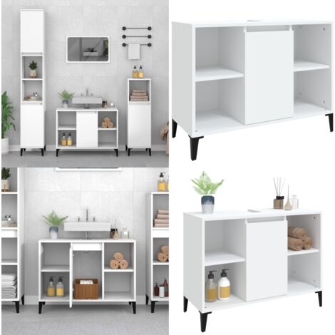Meuble d'évier blanc 80x33x60 cm bois d'ingénierie - Armoire De Salle De Bain - Meuble Vasque - Meuble Sous Évier - Rangement Salle De Bain - Meuble Design - Home & Living