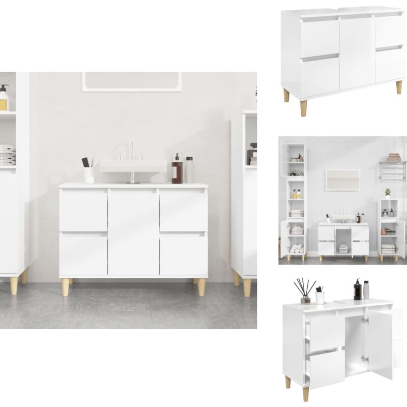 Vidaxl - Meuble d'évier blanc brillant 80x33x60 cm bois d'ingénierie - Armoire De Salle De Bain - Meuble Vasque - Meuble Lavabo - Rangement Salle De