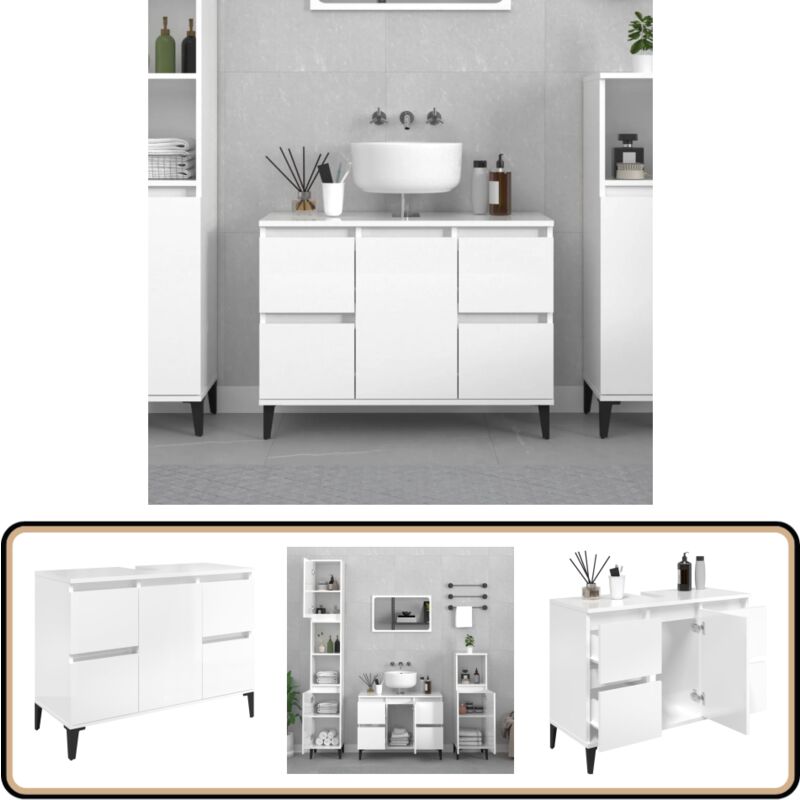 Vidaxl - Meuble d'évier blanc brillant 80x33x60 cm bois d'ingénierie - Armoire De Salle De Bain - Meuble Vasque - Meuble Sous Évier - Rangement Salle