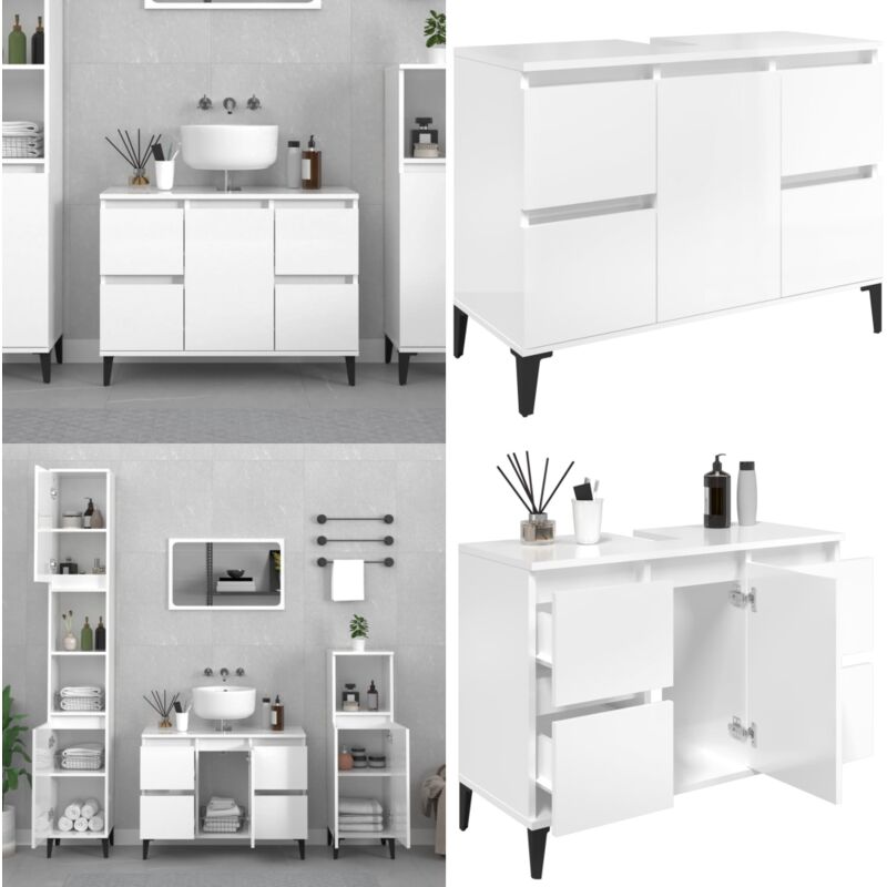 Vidaxl - Meuble d'évier blanc brillant 80x33x60 cm bois d'ingénierie - Armoire De Salle De Bain - Meuble Vasque - Meuble Sous Évier - Rangement Salle