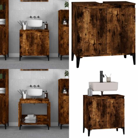 Meuble d'évier chêne fumé 58x33x60 cm bois d'ingénierie - Armoire de lavabo - Bois d'ingénierie