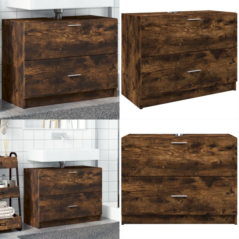 Meuble d'évier chêne fumé 78x37x59 cm bois d'ingénierie - Meubles De Salle De Bain - Armoire De Lavabo - Meuble Vasque - Rangement Salle De Bain