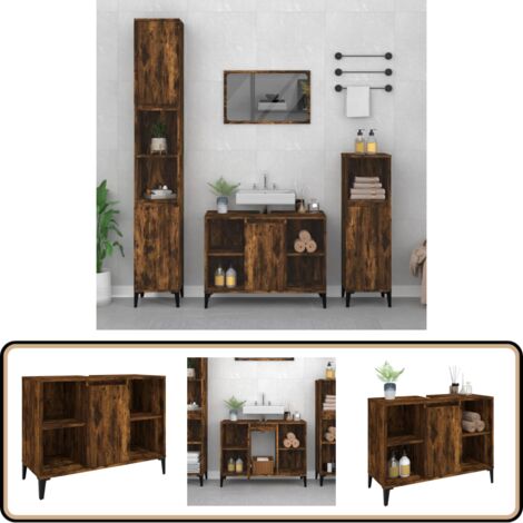 Meuble d'évier chêne fumé 80x33x60 cm bois d'ingénierie - Armoire De Salle De Bain - Meuble Vasque - Meuble Sous Évier - Rangement Salle De Bain - Meuble Design