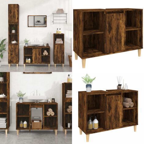 Meuble d'évier chêne fumé 80x33x60 cm bois d'ingénierie - meuble de lavabo -  meubles de lavabo - Home & Living