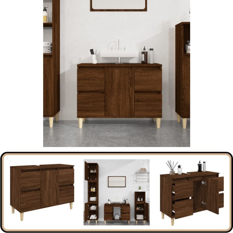 Vidaxl - Meuble d'évier chêne marron 80x33x60 cm bois d'ingénierie - Armoire De Salle De Bain - Meuble Lavabo - Meuble Sous Vasque - Rangement Salle