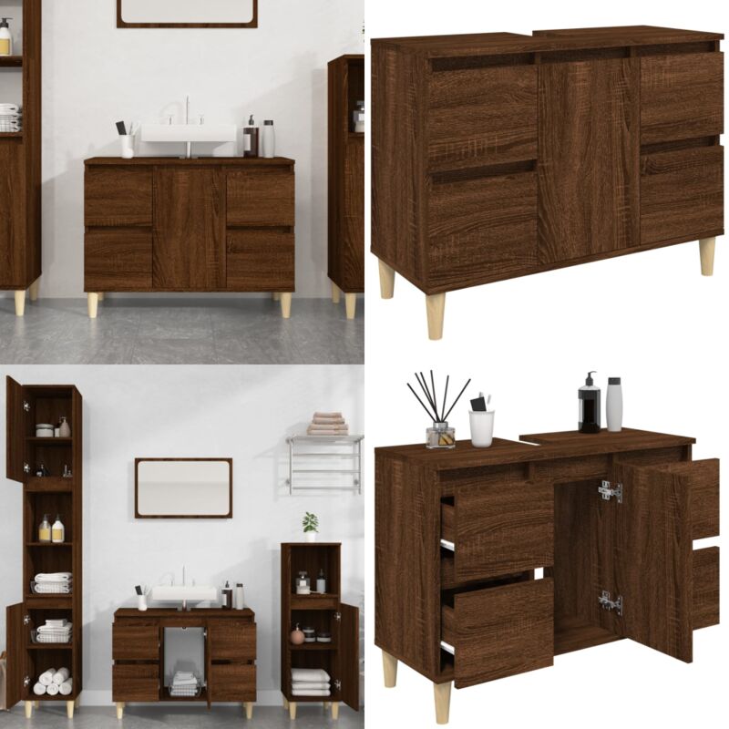 Vidaxl - Meuble d'évier chêne marron 80x33x60 cm bois d'ingénierie - Armoire De Salle De Bain - Meuble Lavabo - Meuble Sous Vasque - Rangement Salle