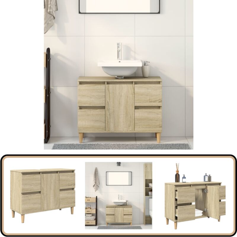 Meuble d'évier chêne sonoma 80x33x60 cm bois d'ingénierie - Meubles De Salle De Bain - Armoire De Lavabo - Meuble Vasque - Rangement Salle De Bain