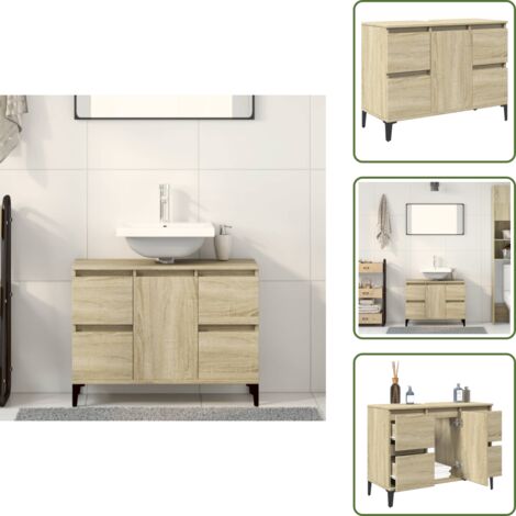 Meuble d'évier chêne sonoma 80x33x60 cm bois d'ingénierie - Meubles De Salle De Bain - Armoire De Lavabo - Meuble Vasque - Rangement Salle De Bain - Commode Salle De Bain